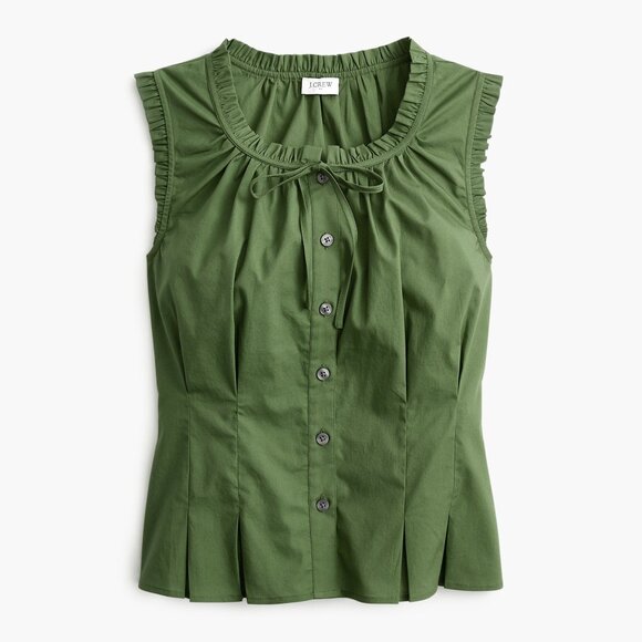 EUC J.Crew Cotton Sleeveless Blouse Utility Green 14, Large - Picture 3 of 10